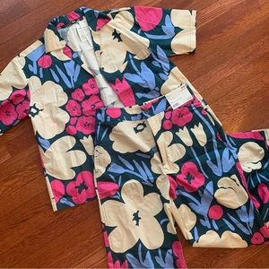 Marimekko x UNIQLO 100% Cotton easy button up top and straight pants set size M